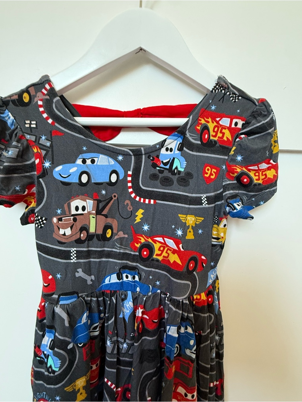 Girls Little Sleepies Lightning McQueen Cars Print Dress - Gray & Red - Picture 2 of 4